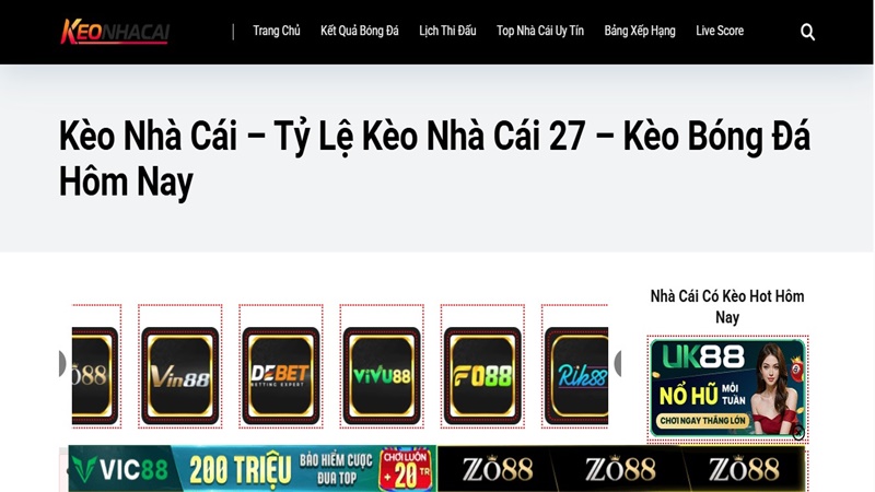 các tỷ lệ kèo nhà cái 27 phổ biến